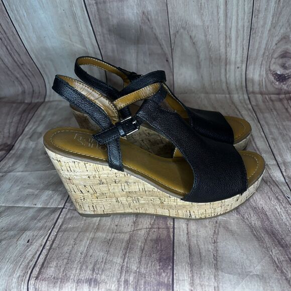 Franco Sarto Shantelle Women’s Wedge Sandals Black Leather Cork Size 8 - Picture 4 of 7